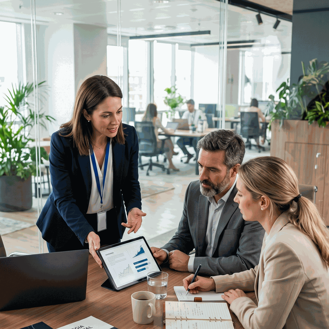 Diplomado en Alto Rendimiento Comercial y Estrategias de Impulso de Alitic con profesionales evaluando datos en oficina