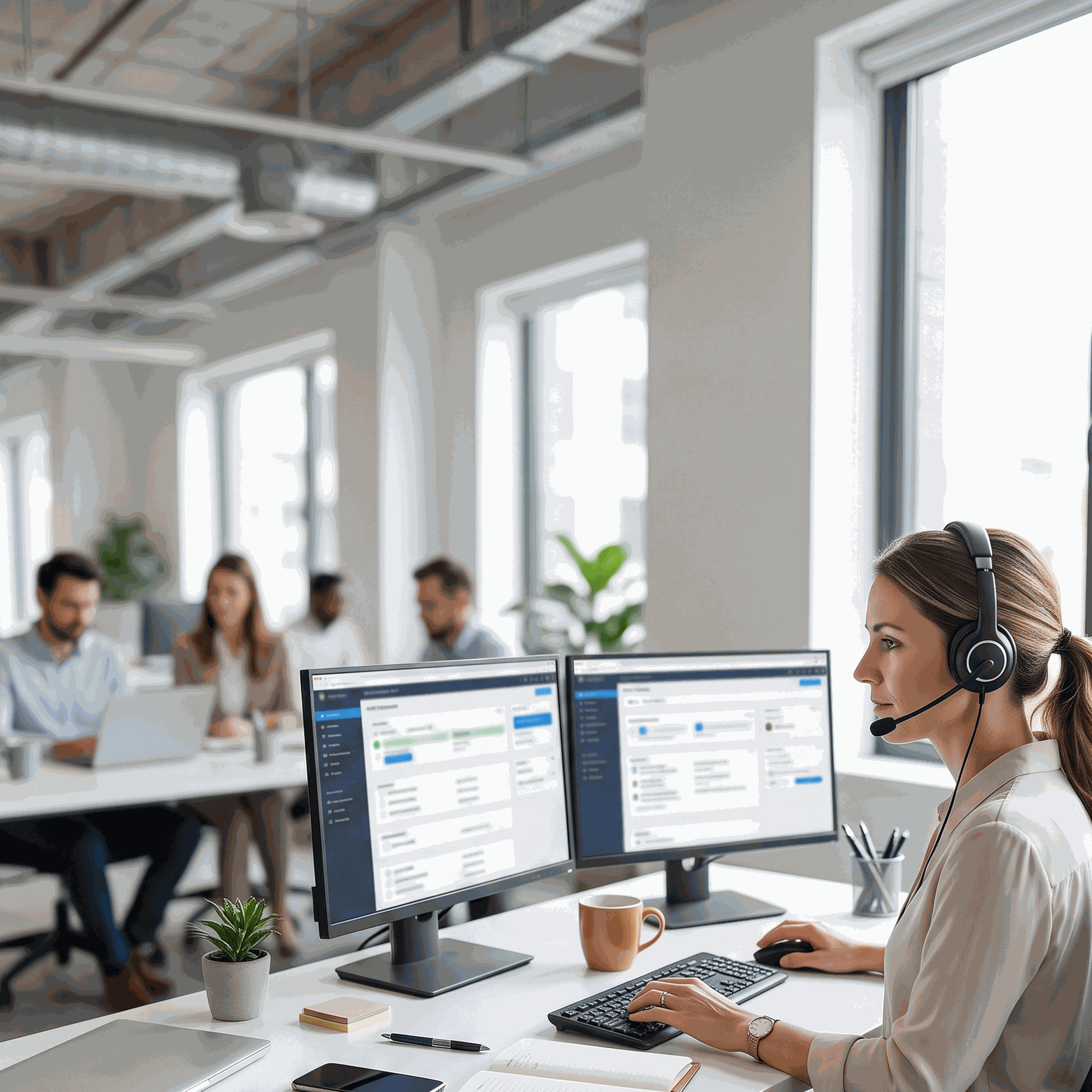 Diplomado en auditoría de mercado de Alitic con analista evaluando software y métricas en oficina corporativa