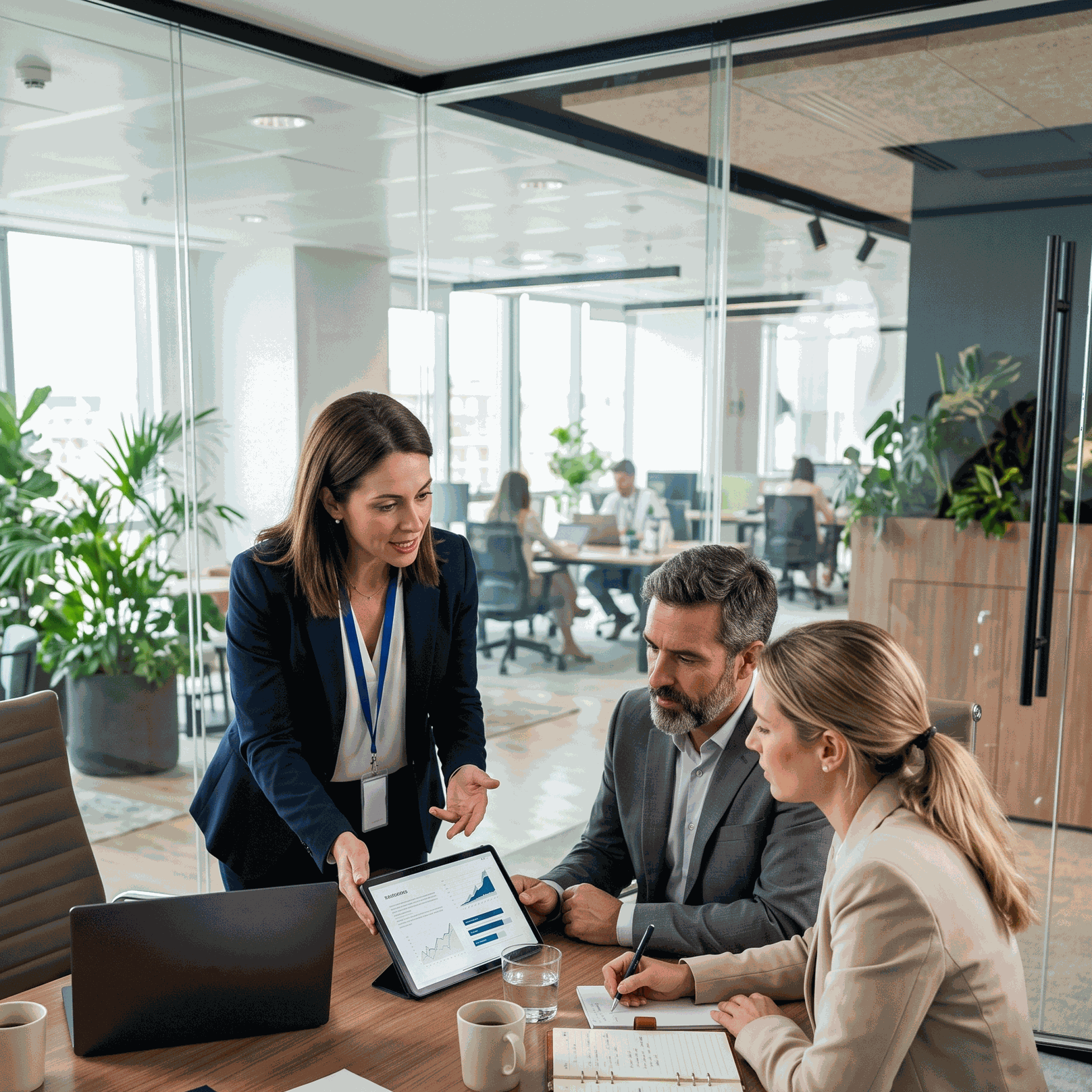 Diplomado en servicio y conectividad digital de Alitic con profesionales evaluando datos en oficina