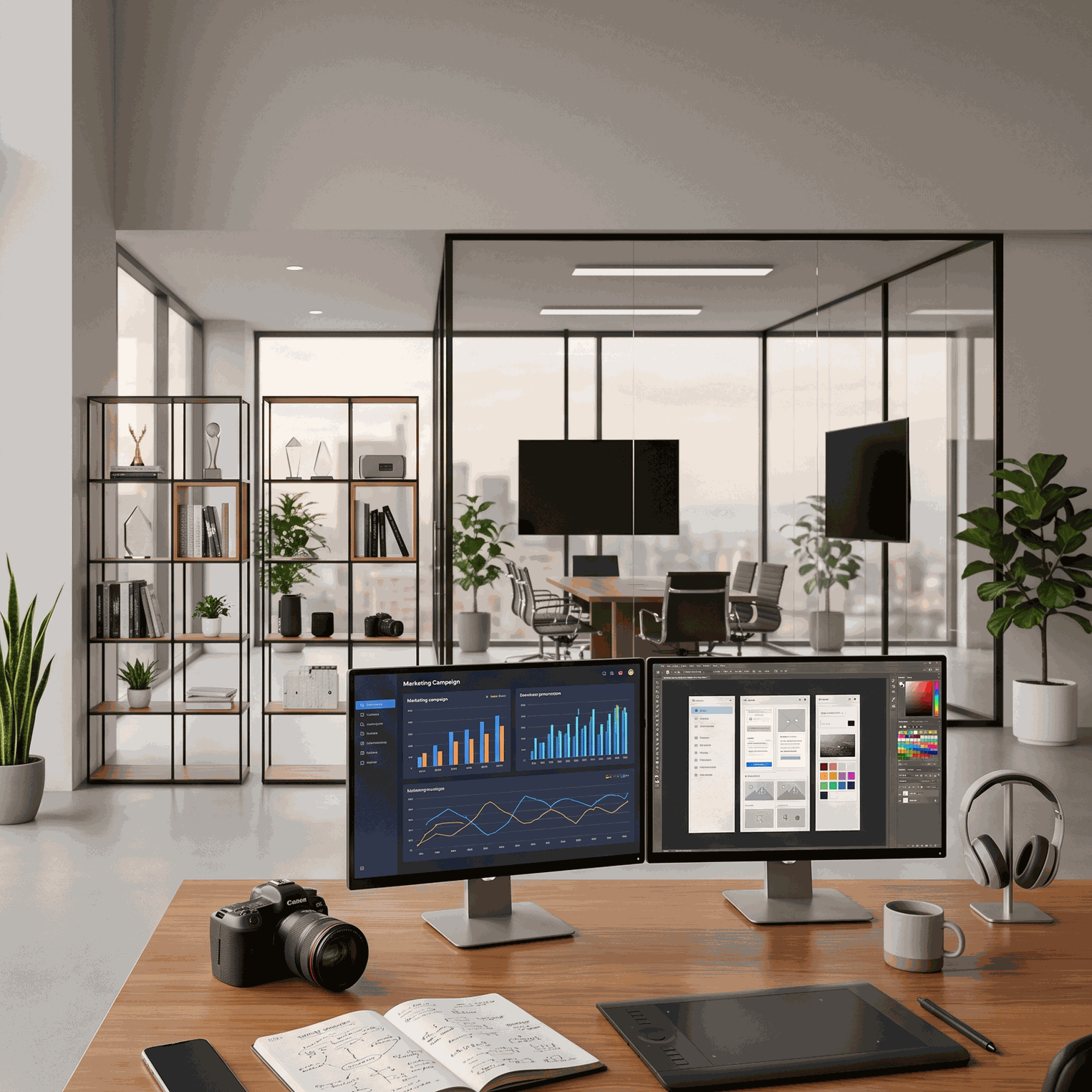 Diplomado en gestión de mercadeo de Alitic con oficina moderna equipada para laboratorios de emprendimiento